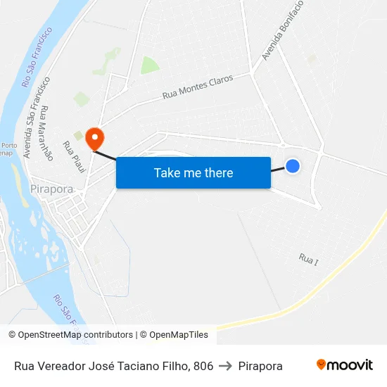 Rua Vereador José Taciano Filho, 806 to Pirapora map