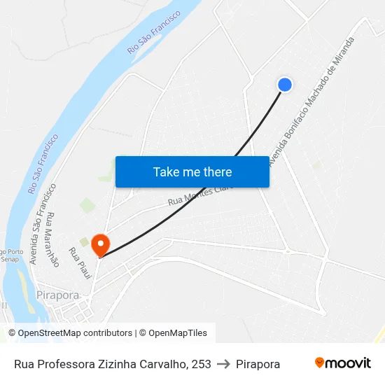 Rua Professora Zizinha Carvalho, 253 to Pirapora map