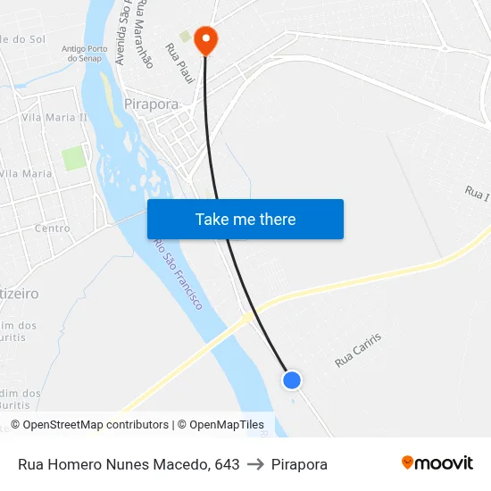 Rua Homero Nunes Macedo, 643 to Pirapora map