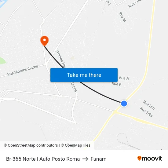Br-365 Norte | Auto Posto Roma to Funam map