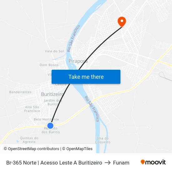 Br-365 Norte | Acesso Leste A Buritizeiro to Funam map