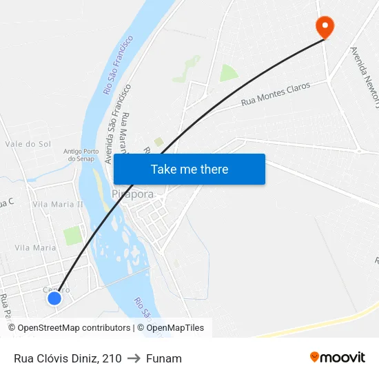 Rua Clóvis Diniz, 210 to Funam map