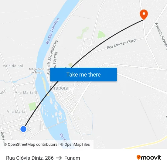 Rua Clóvis Diniz, 286 to Funam map