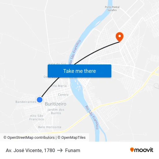 Av. José Vicente, 1780 to Funam map