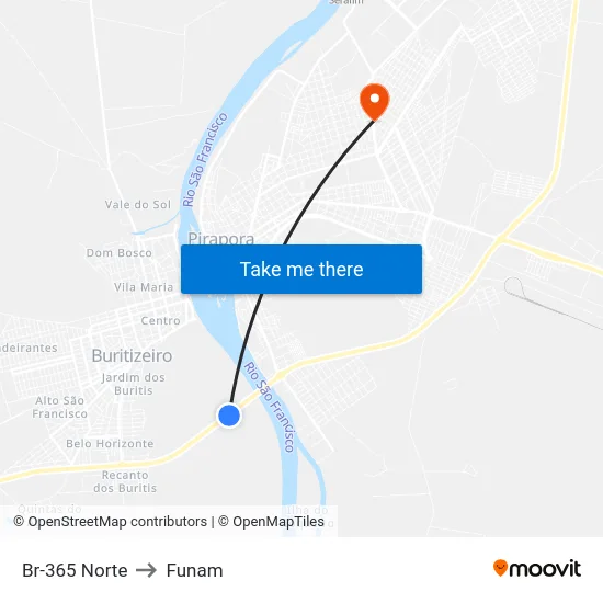 Br-365 Norte to Funam map