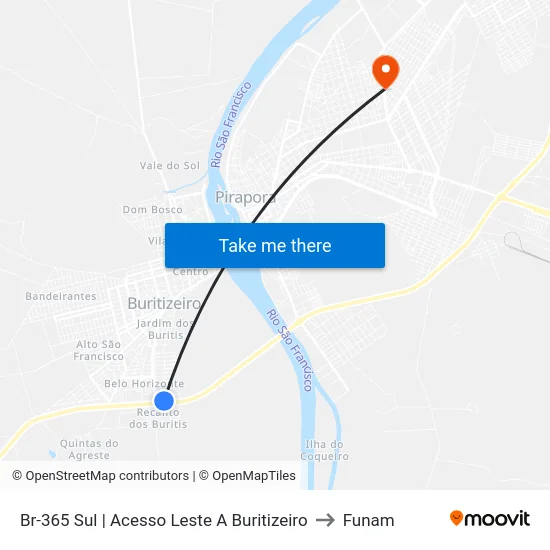 Br-365 Sul | Acesso Leste A Buritizeiro to Funam map