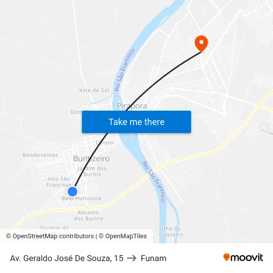 Av. Geraldo José De Souza, 15 to Funam map