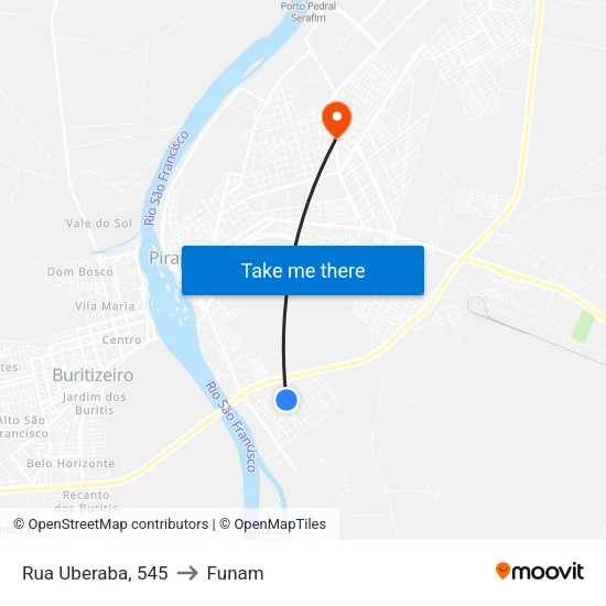 Rua Uberaba, 545 to Funam map