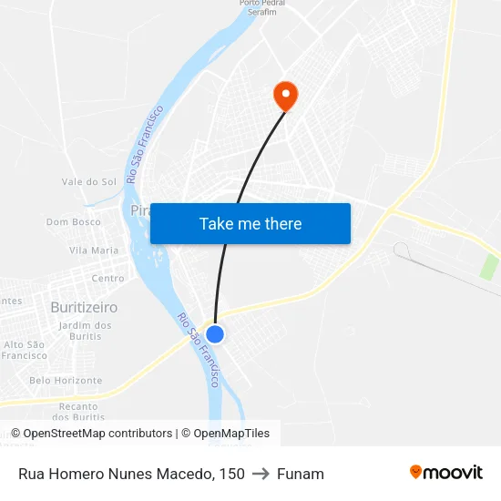 Rua Homero Nunes Macedo, 150 to Funam map