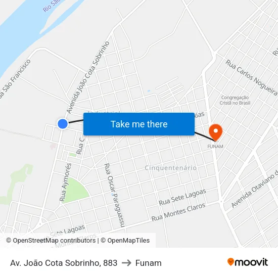 Av. João Cota Sobrinho, 883 to Funam map