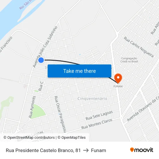Rua Presidente Castelo Branco, 81 to Funam map