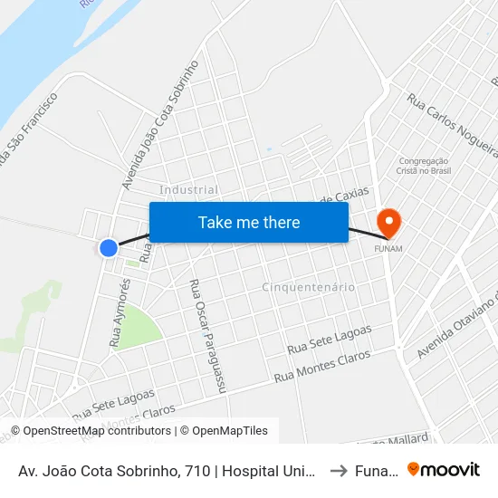 Av. João Cota Sobrinho, 710 | Hospital Unimed to Funam map