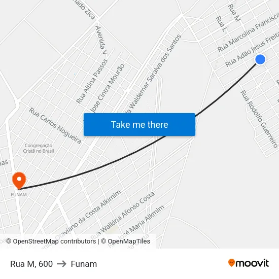 Rua M, 600 to Funam map