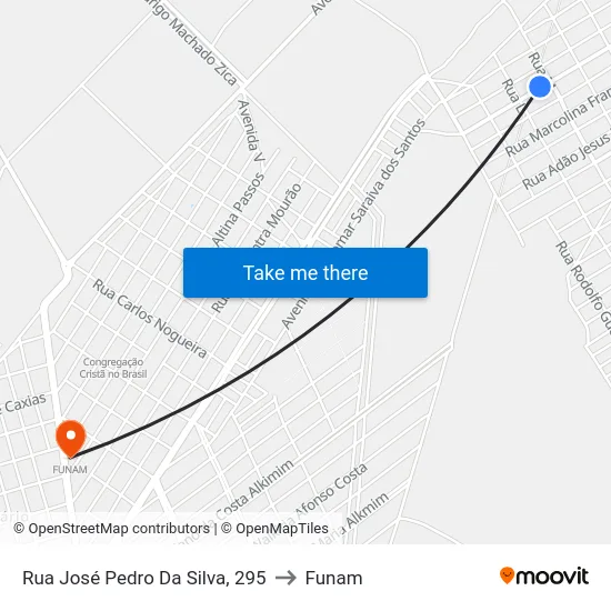 Rua José Pedro Da Silva, 295 to Funam map