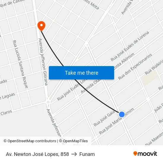 Av. Newton José Lopes, 858 to Funam map