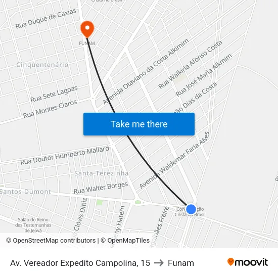 Av. Vereador Expedito Campolina, 15 to Funam map