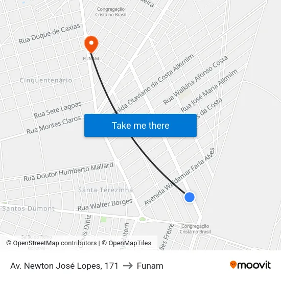 Av. Newton José Lopes, 171 to Funam map