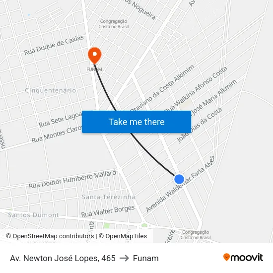 Av. Newton José Lopes, 465 to Funam map