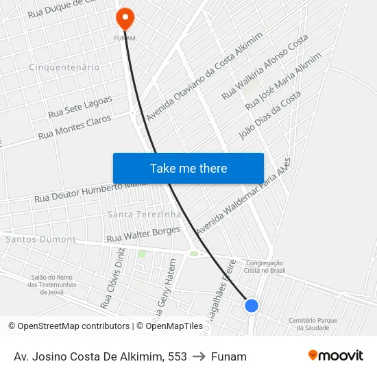 Av. Josino Costa De Alkimim, 553 to Funam map