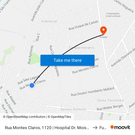 Rua Montes Claros, 1120 | Hospital Dr. Moisés Magalhães Freire to Funam map