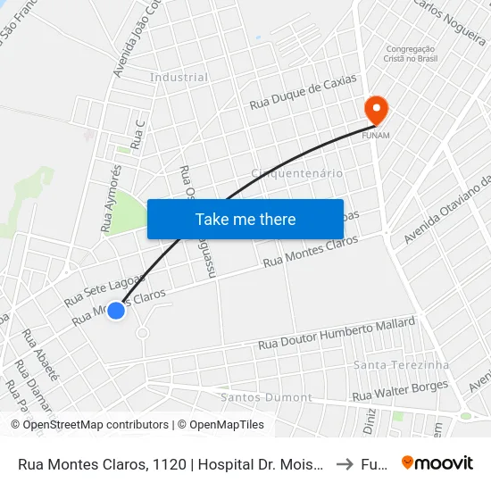 Rua Montes Claros, 1120 | Hospital Dr. Moisés Magalhães Freire to Funam map