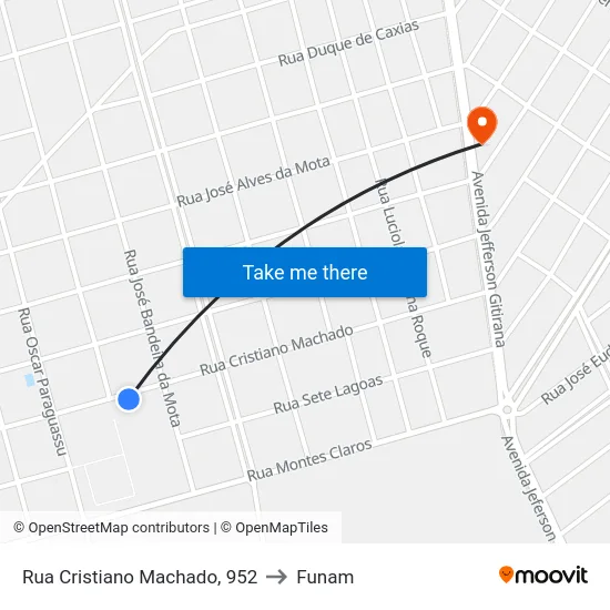 Rua Cristiano Machado, 952 to Funam map