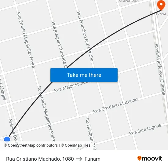 Rua Cristiano Machado, 1080 to Funam map