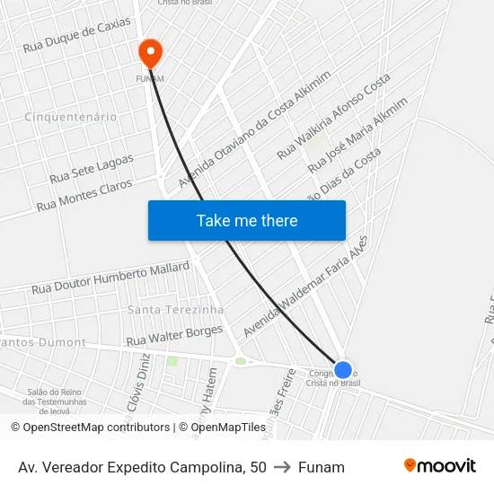 Av. Vereador Expedito Campolina, 50 to Funam map