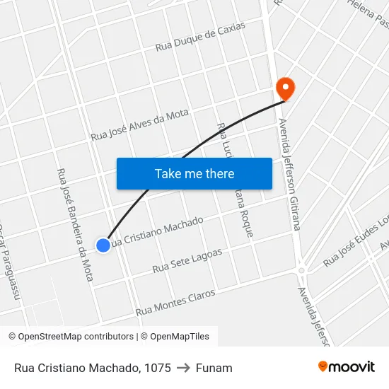 Rua Cristiano Machado, 1075 to Funam map