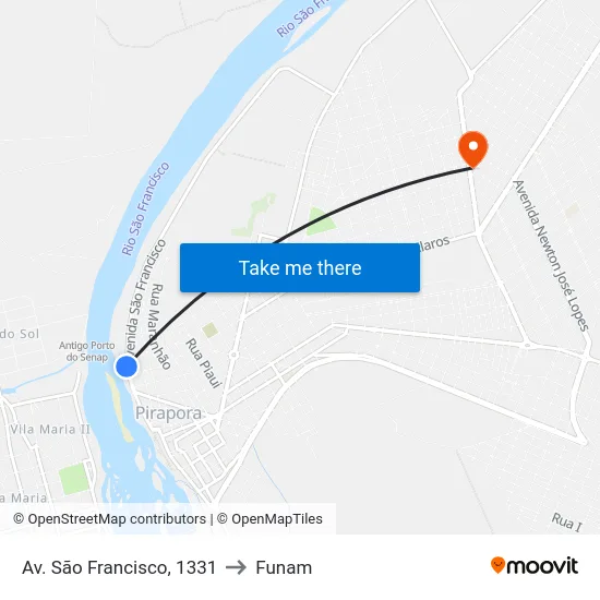 Av. São Francisco, 1331 to Funam map