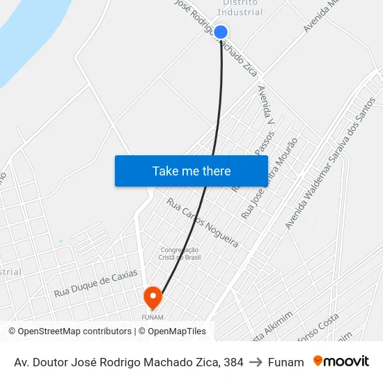 Av. Doutor José Rodrigo Machado Zica, 384 to Funam map