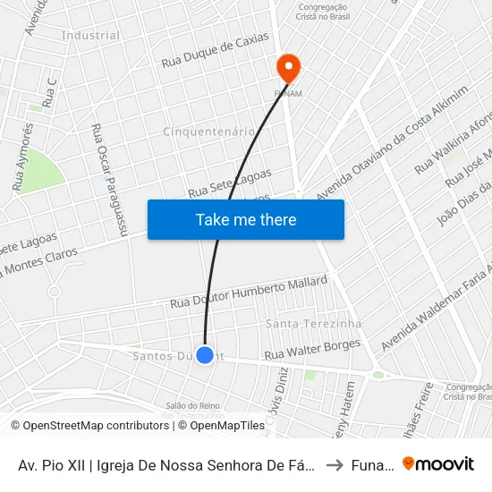 Av. Pio XII | Igreja De Nossa Senhora De Fátima to Funam map