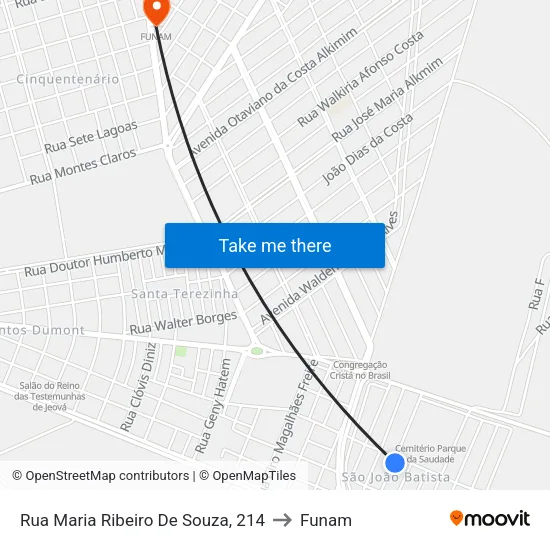 Rua Maria Ribeiro De Souza, 214 to Funam map