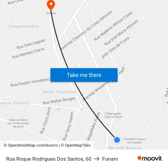 Rua Roque Rodrigues Dos Santos, 60 to Funam map