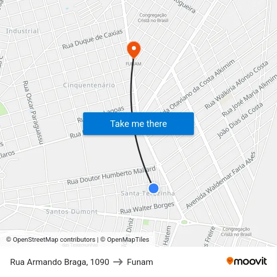 Rua Armando Braga, 1090 to Funam map