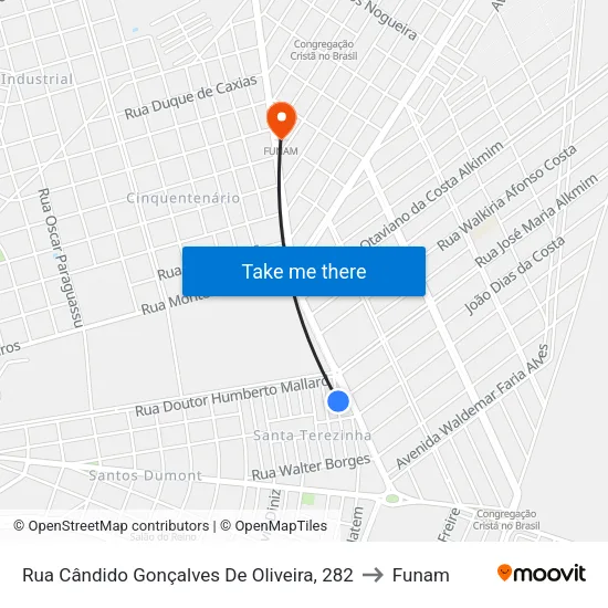 Rua Cândido Gonçalves De Oliveira, 282 to Funam map