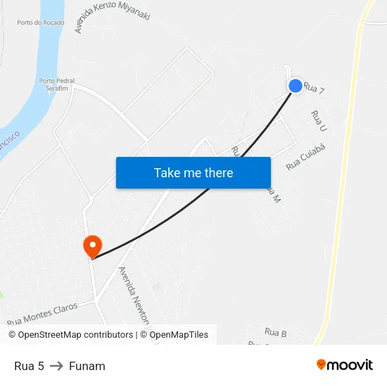 Rua 5 to Funam map