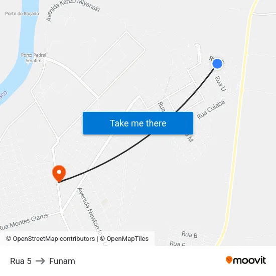 Rua 5 to Funam map