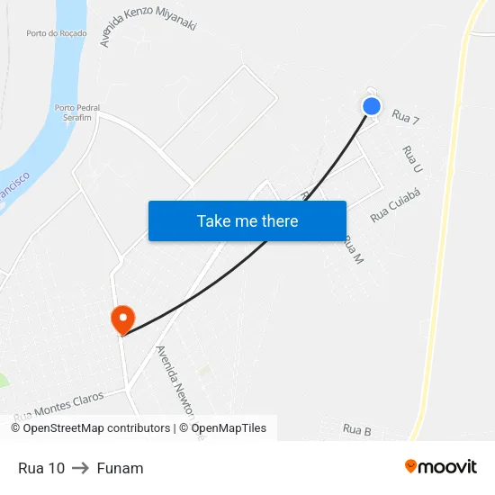 Rua 10 to Funam map