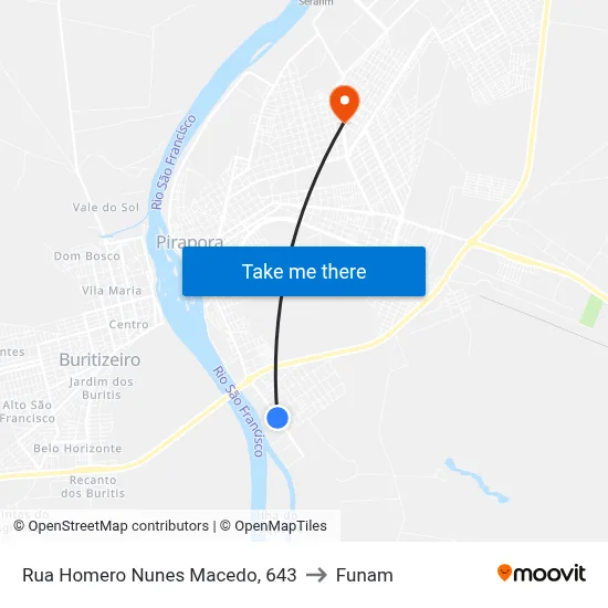 Rua Homero Nunes Macedo, 643 to Funam map
