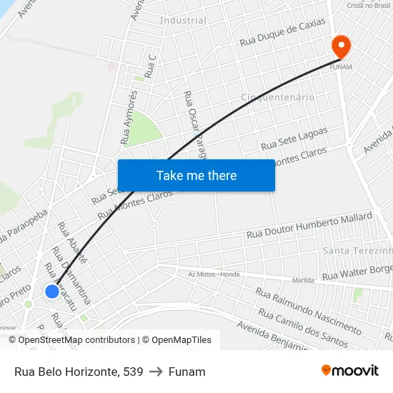 Rua Belo Horizonte, 539 to Funam map