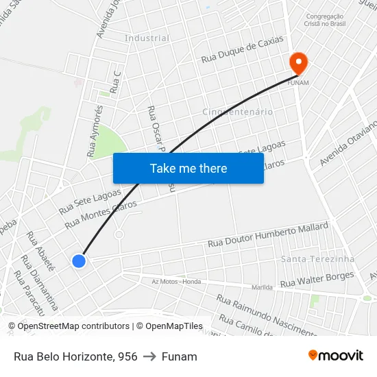 Rua Belo Horizonte, 956 to Funam map