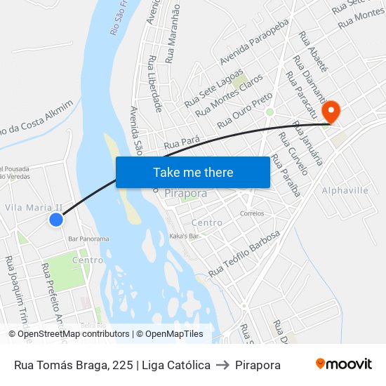 Rua Tomás Braga, 225 | Liga Católica to Pirapora map
