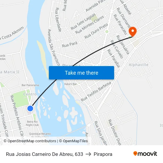 Rua Josias Carneiro De Abreu, 633 to Pirapora map
