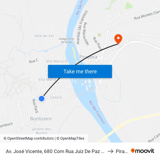 Av. José Vicente, 680 Com Rua Juiz De Paz Jovino Francisco Braga to Pirapora map