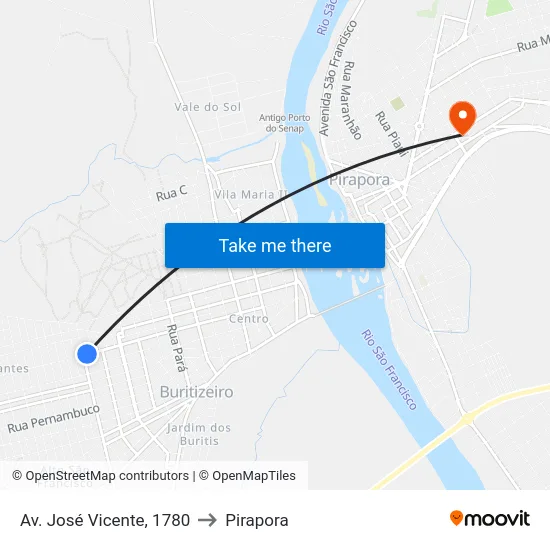 Av. José Vicente, 1780 to Pirapora map