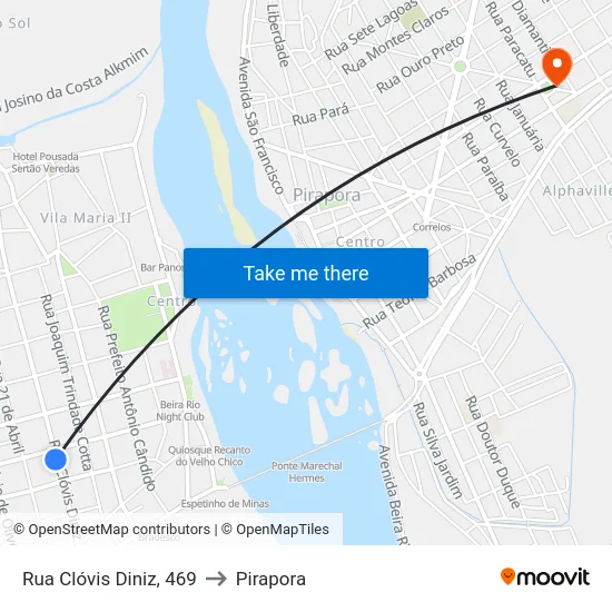 Rua Clóvis Diniz, 469 to Pirapora map