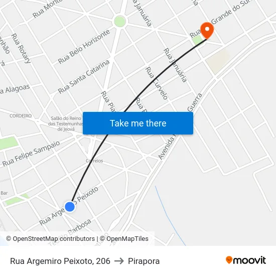 Rua Argemiro Peixoto, 206 to Pirapora map