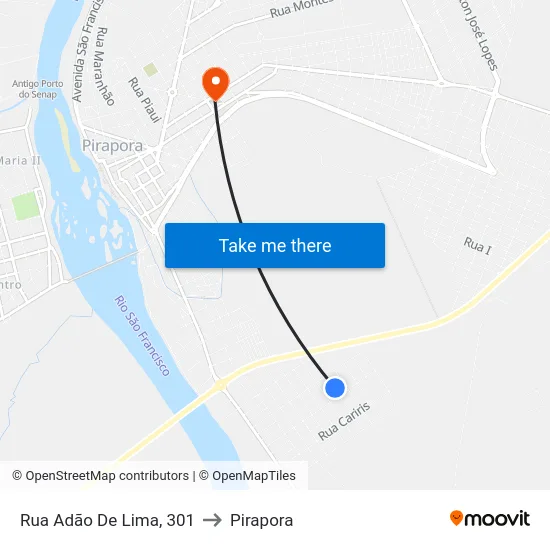 Rua Adão De Lima, 301 to Pirapora map