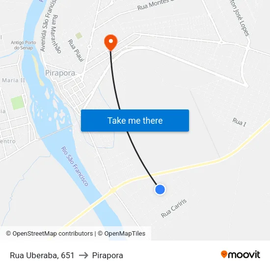 Rua Uberaba, 651 to Pirapora map